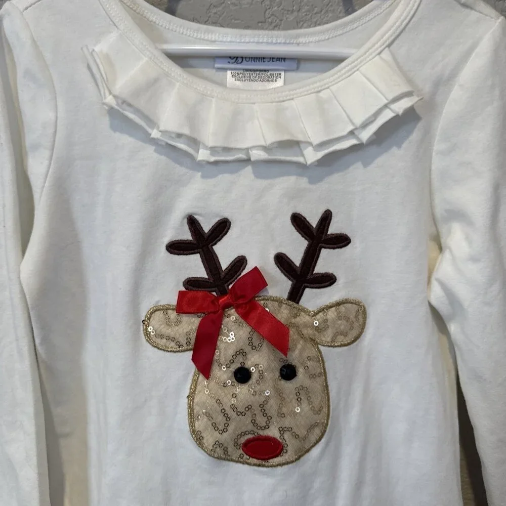 Bonnie Jean Girls Size 6x Reindeer Christmas Dress Gold Sparkle Rudolph Holiday